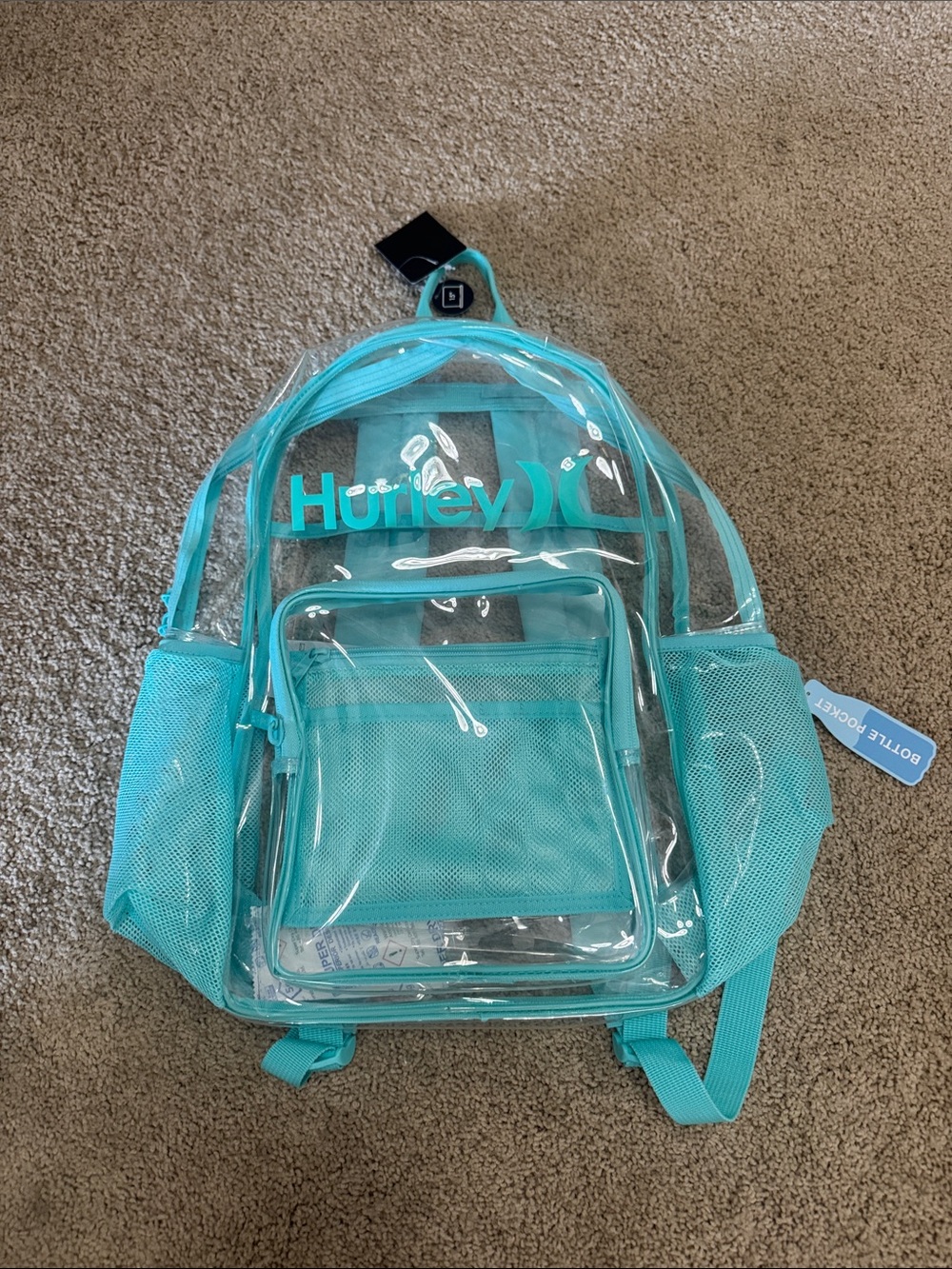 Hurley Teal Clear Backpack with Mesh Pockets